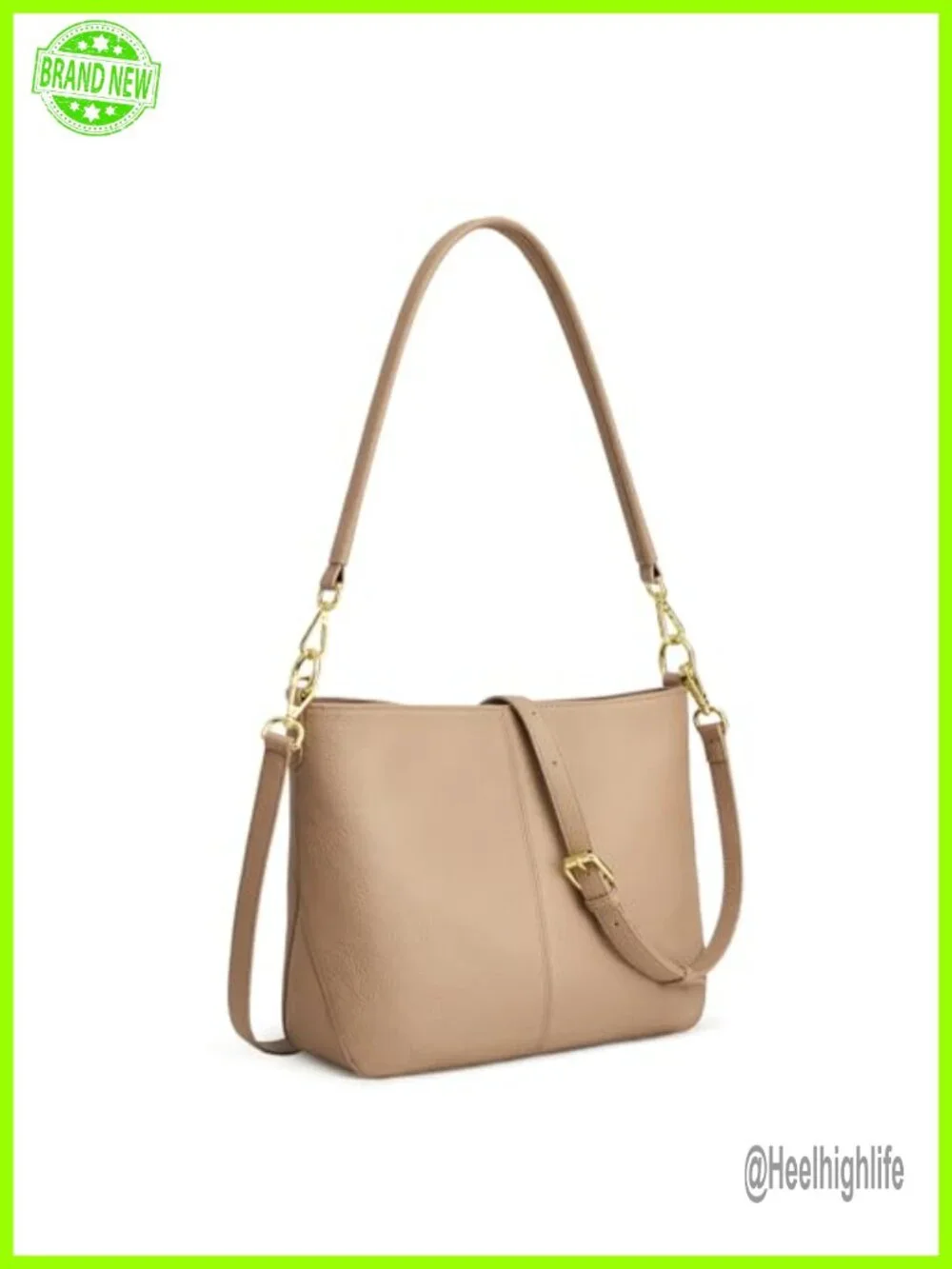 Top Grain Pebbled Leather Crossbody Hobo Bag with 2 Straps